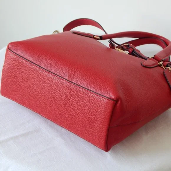 NEW COACH REMI Pebbled Leather Three Compartments Satchel Top Handle Bag in RED